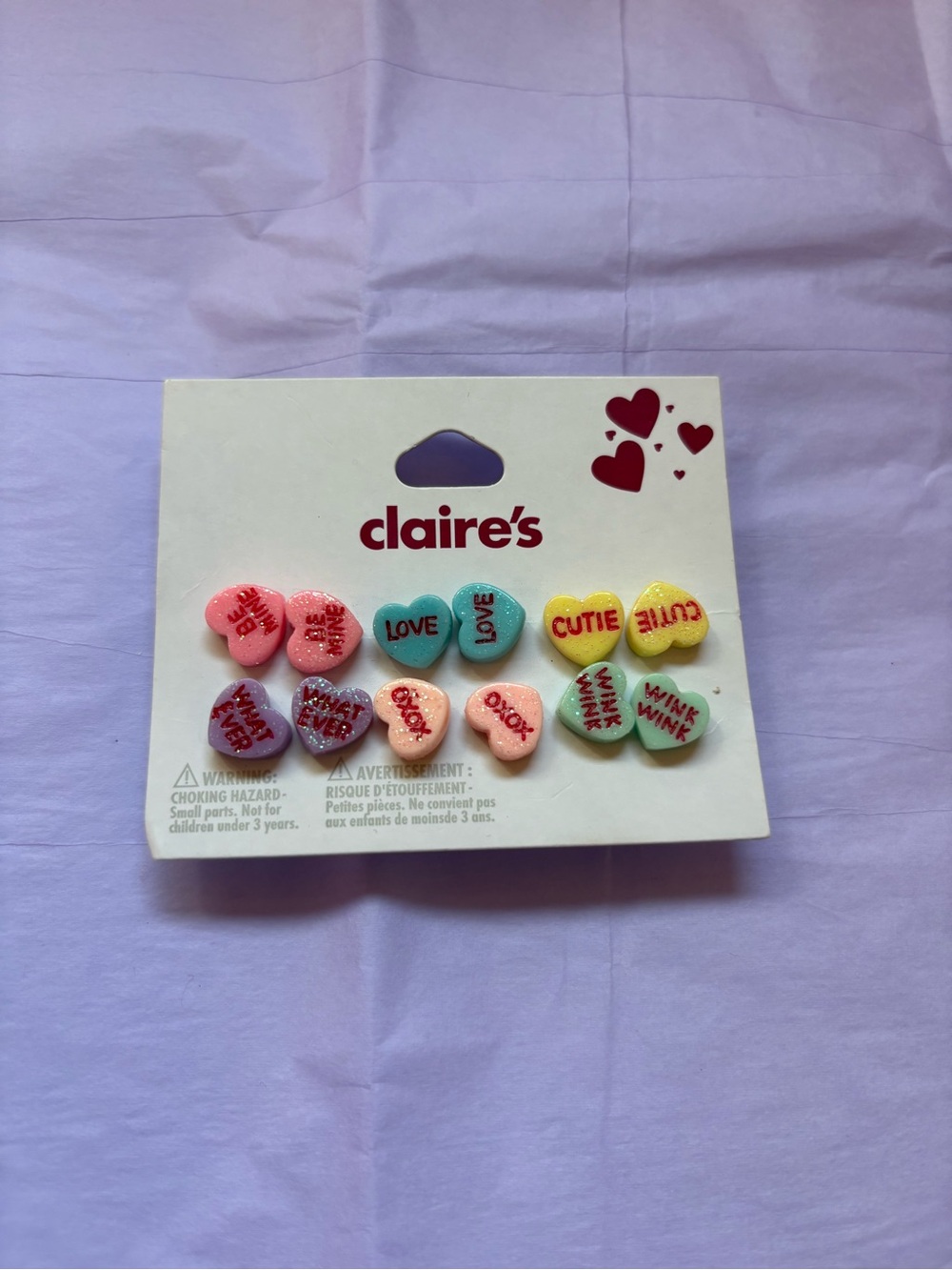 claire's Pastel Conversation Heart Stud Earrings - Pink Blue Yellow Green Purple